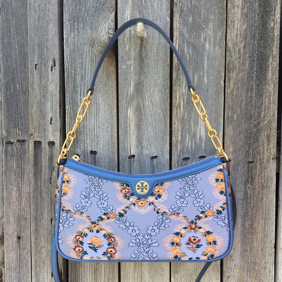New Tory Burch Brocade Studio Shoulder Bag Sea Frost Blue - Picture 7 of 16